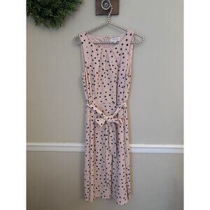 Elle Womens Size 8 Pink Polka Dot Dress Sleeveless Belted